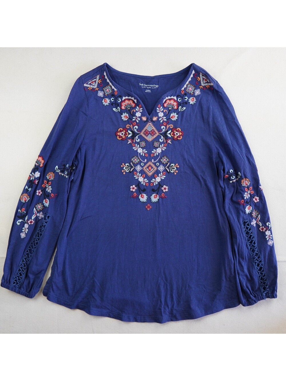 Soft Surroundings embroidered long sleeve blouse 100% cotton sz M